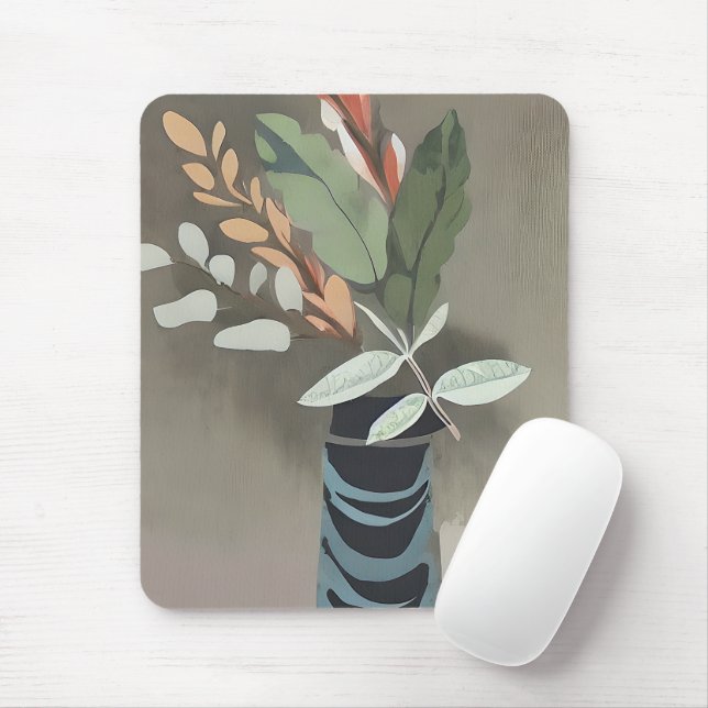 Mousepad Vaso de folhas arte minimalista  (Com mouse)