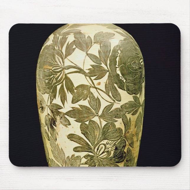 Mousepad Vaso de Mei P'ing com uma decoração floral preta (Frente)