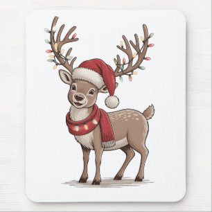 Mousepad Veado Animal Natal Veado Chapéu do Papai Noel Nata
