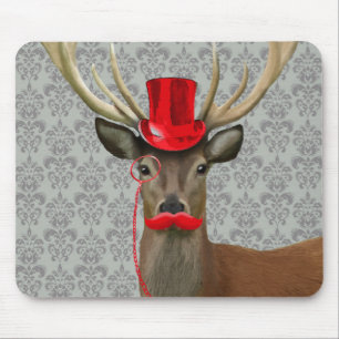 Mousepad Veado com chapéu vermelho e bigode