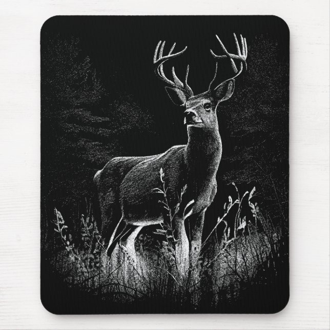 Mousepad Veado com galhadas emolduradas por campo e árvore (Frente)