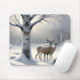 Mousepad Veado De Inverno Com Coração De Árvore De Birch