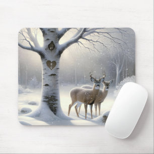 Mousepad Veado De Inverno Com Coração De Árvore De Birch
