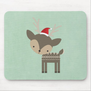 Mousepad Veado De Natal Em Um Hipster Vermelho De Chapéu D