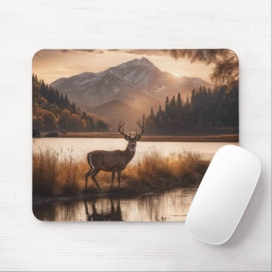 Mousepad Veado Enorme com Galhada na Montanha Lago
