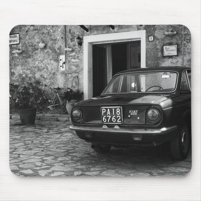 Mousepad Veículo Vintage FIAT em Itália, em monocromo (Frente)