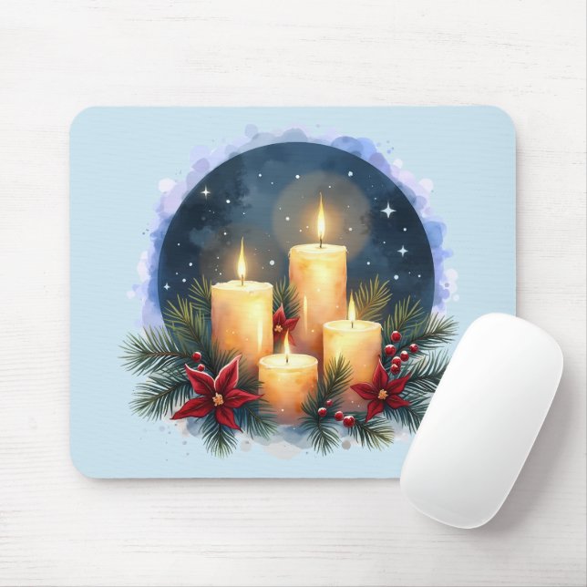 Mousepad Vela de Natal brilha com Poinsettias (Com mouse)