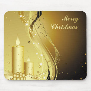 Mousepad Vela de Natal de ouro sobre o fundo de cintilação