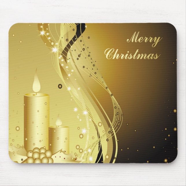 Mousepad Vela de Natal de ouro sobre o fundo de cintilação (Frente)