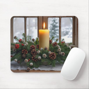 Mousepad Vela de Natal em um Centro de Mesa de Pinheiro