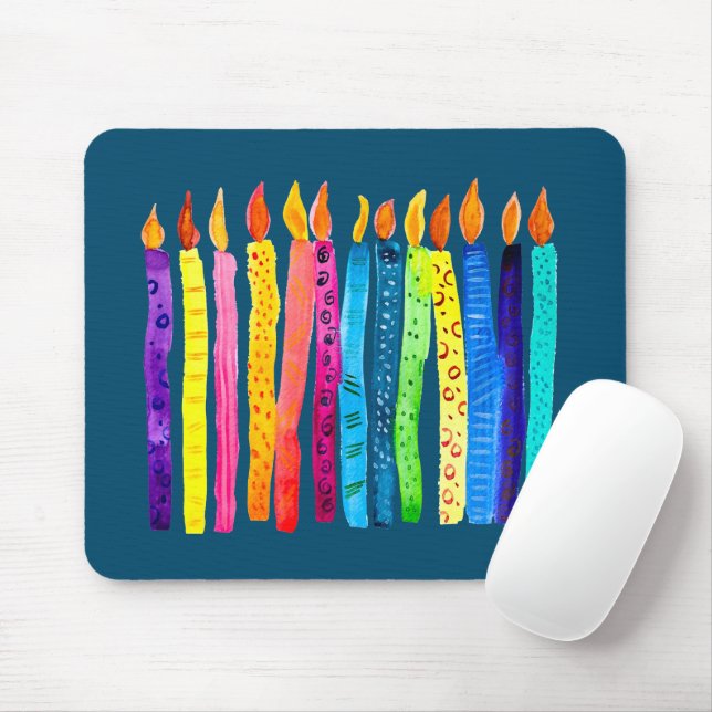 Mousepad Velas de aniversário de aquarela coloridas (Com mouse)
