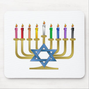 Mousepad Velas de Arco-íris de Hanuka Menorah Dourada