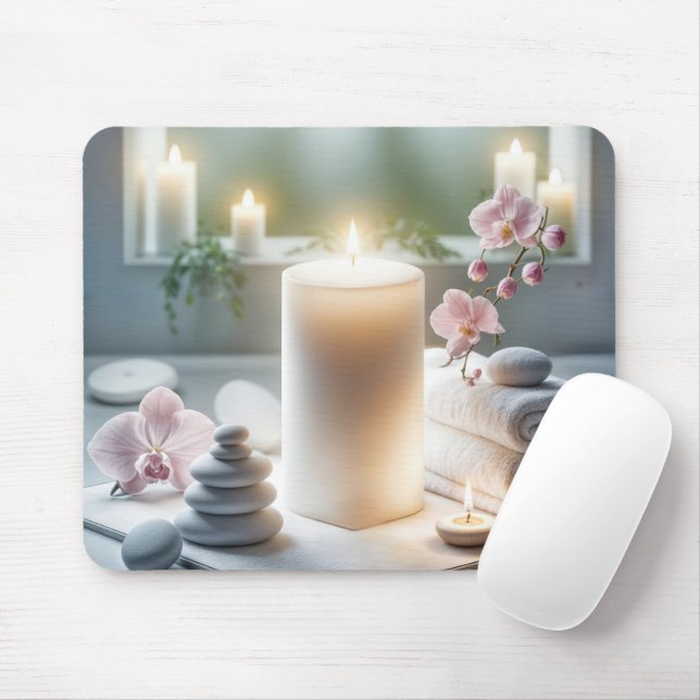 Mousepad Velas Spa Brilhantes Com Orquídeas e Toalhas (Com mouse)
