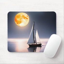 Mousepad veleiro e lua cheia sobre água