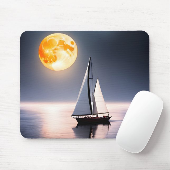 Mousepad veleiro e lua cheia sobre água (Com mouse)