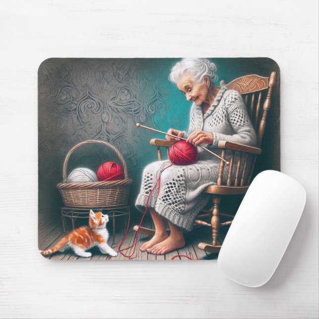 Mousepad Velha Lady Knitting (Com mouse)