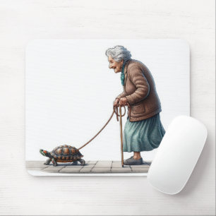 Mousepad Velha Senhora Caminhando Sua Tartaruga