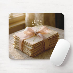 Mousepad Velhas Cartas Amarradas Com Fita Rosa