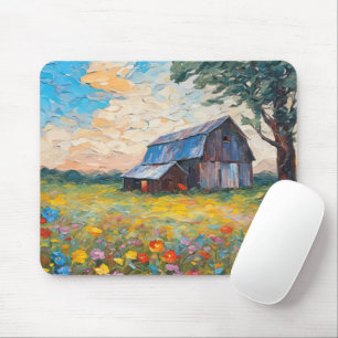 Mousepad Velho Celeiro No Campo De Flor Selvagem