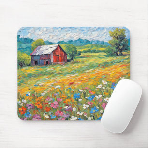 Mousepad Velho Celeiro No Campo De Flor Selvagem