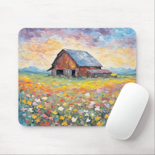 Mousepad Velho Celeiro No Campo De Flor Selvagem