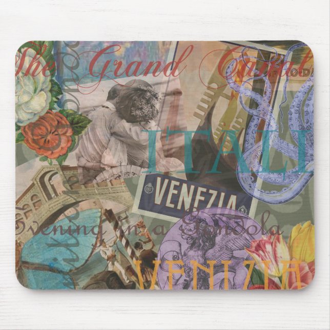 Mousepad Veneza Itália Viagem Vintage Arte Colorida Bonito (Frente)