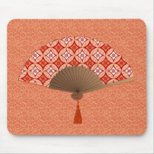 Mousepad Ventilador Japonês, Shippo Motif, Mandarin Orange