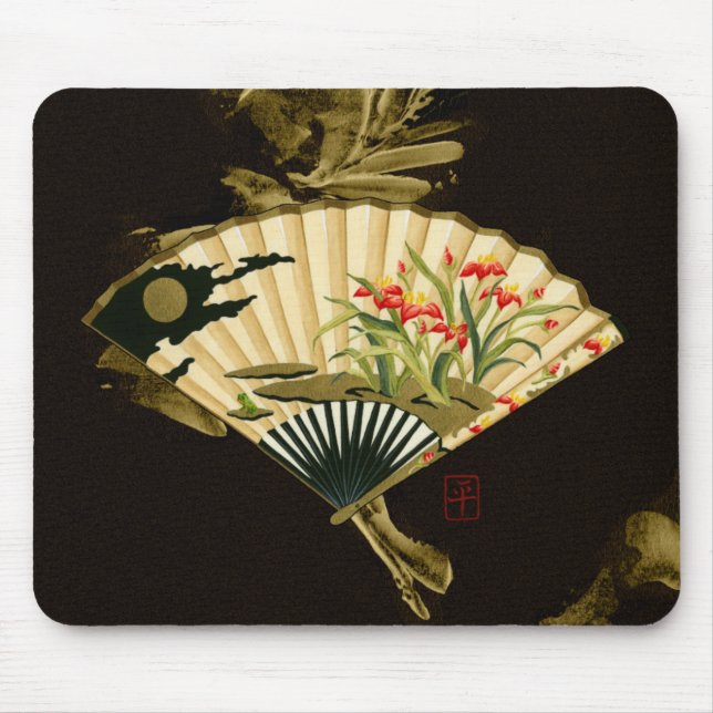 Mousepad Ventilador Oriental Crampeado com Design Floral (Frente)