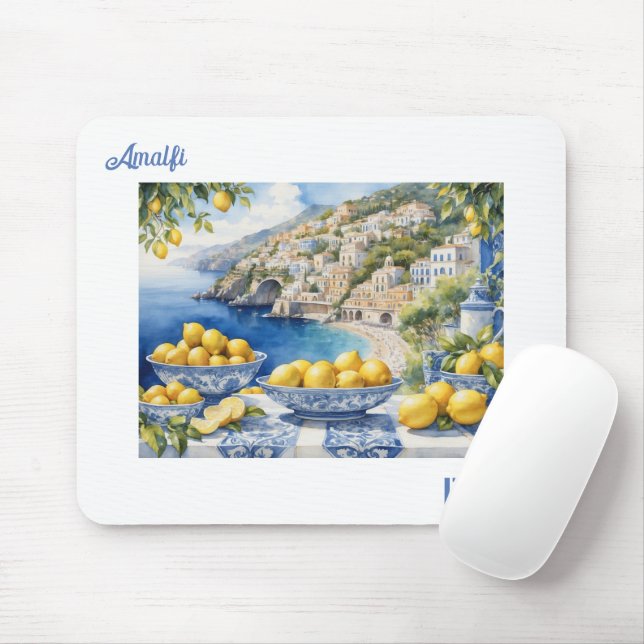 Mousepad Ver os limões dos azulejos brancos azuis da Costa  (Com mouse)