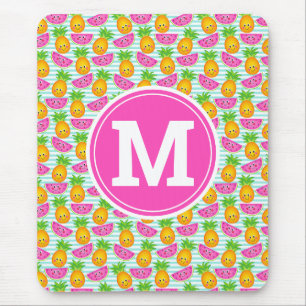 Mousepad Verão Tropical Abacaxi & Monograma de Melancia