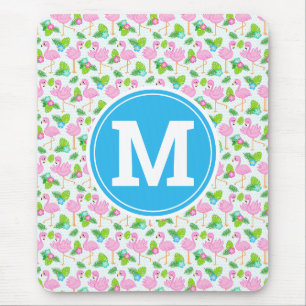 Mousepad Verão Tropical Flamingo e Padrão Floral