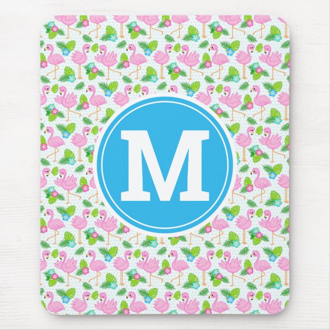 Mousepad Verão Tropical Flamingo e Padrão Floral (Frente)