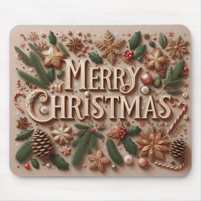 Mousepad Verde clássico de Natal Feliz (Frente)