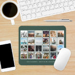 Mousepad Verde de Caça de Cores Personalizada de Colagem de<br><div class="desc">Uma bela comemoração do seu dia de casamento ou de outro evento especial com 24 fotos quadradas em quadros brancos em um layout de grade com cores personalizadas para combinar seu casamento, evento especial ou decoração de quarto. Texto editável abaixo do layout da foto. A amostra mostra uma cor de...</div>