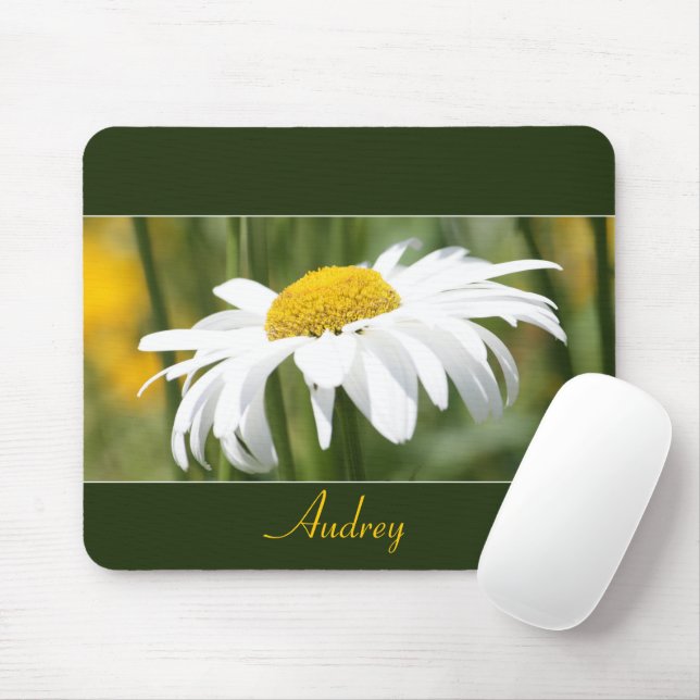 Mousepad Verde Dourado E Branco Flor (Com mouse)