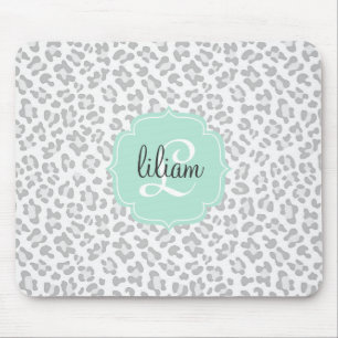 Mousepad Verde feminino da prata e da hortelã do leopardo