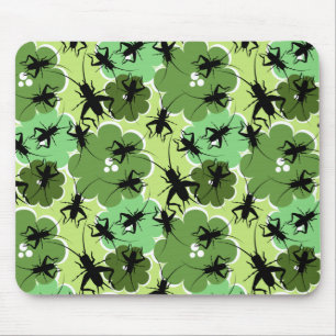 Mousepad Verde floral do teste padrão do grilo + Preto
