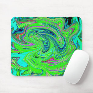 Mousepad Verde Lima e Arte Abstrata Retro Groovy Azul