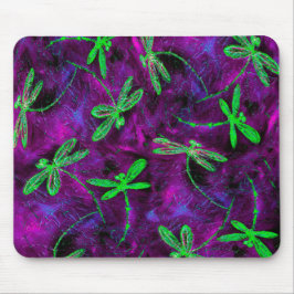 Mousepad Verde limão das libélulas a quente rosa e púrpura