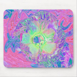 Mousepad Verde limão Psychedelic Trippy e Hibiscus roxo