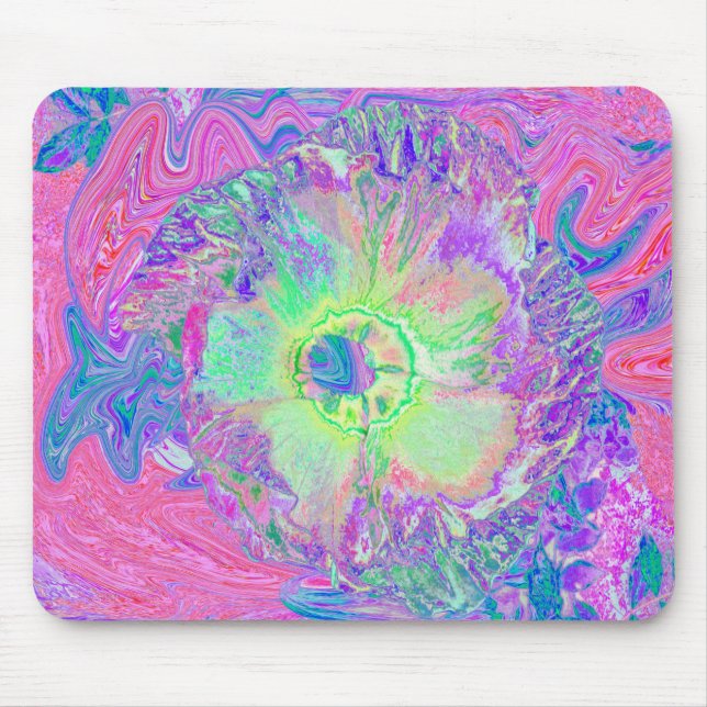 Mousepad Verde limão Psychedelic Trippy e Hibiscus roxo (Frente)