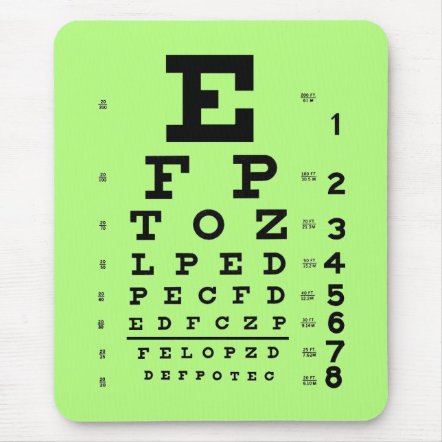 Mousepad Verde médico da carta de olho da optometria da (Frente)