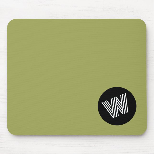 Mousepad Verde, preto e branco minimalista inicial Elegante (Frente)