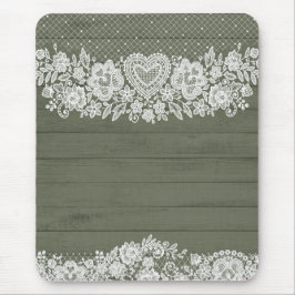 Mousepad Verde Salvia Madeira Rústica e Renda Branca Casa d