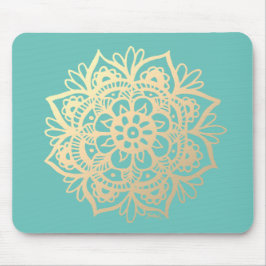 Mousepad Verde-Teto e Dourada Flor de Mandala
