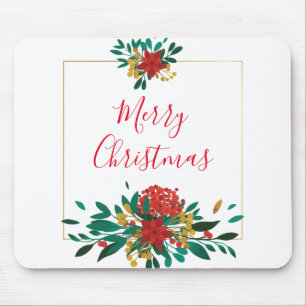 Mousepad Verde Vermelho Moderno e Dourado Natal Floral