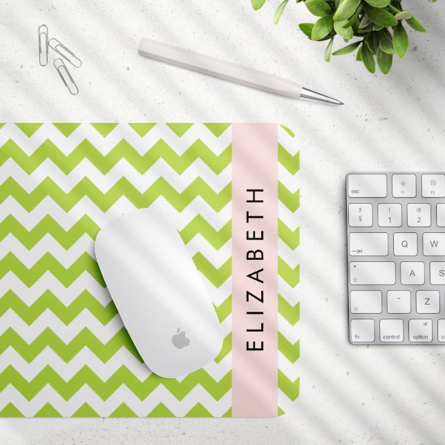 Mousepad Verde Zigzag, Verde Chevron, Seu Nome (Criador carregado)