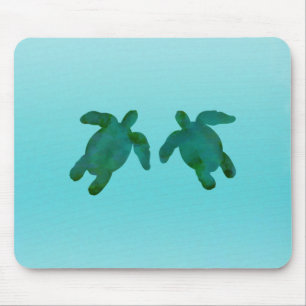 Mousepad Verdes Azuis Aquarelas Tartarugas do Mar Oceano