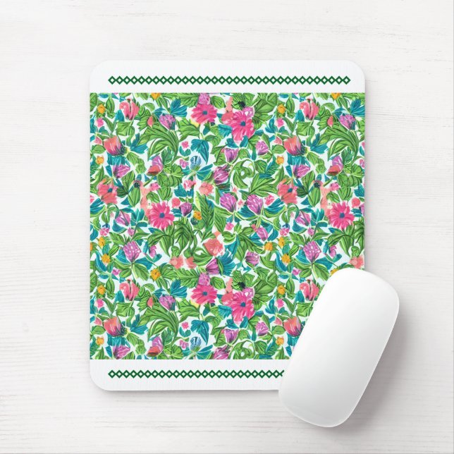 Mousepad Verduras brilhantes de flores de verão com rendas (Com mouse)