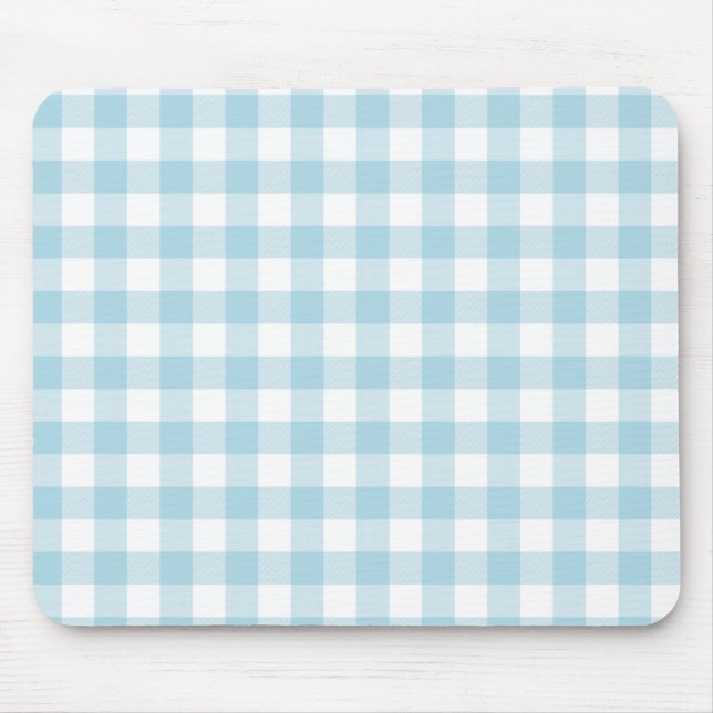 Mousepad Verificações de Gingham Azul e Branco Pálido (Frente)